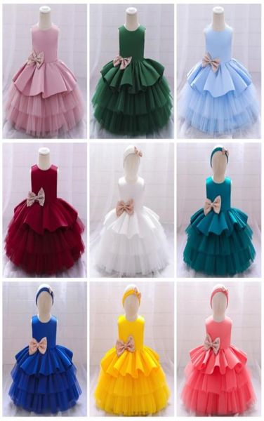 

children princess dress girls fashion party solid baby cake wedding sequins bowknot dress 78 z26708616, Red;yellow