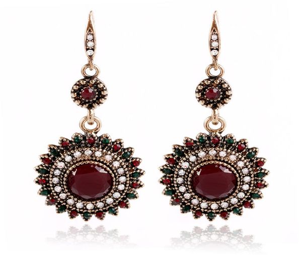 

new retro jewelry fashion colorful rhinestone round dangle earrings for women ethnic boho flower drop earrings kq4765659, Silver