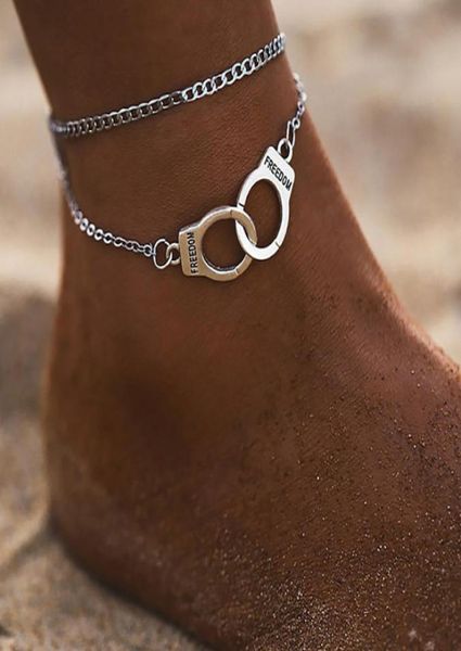 

dom handcuff anklet chain silver gold chains multilayer wrap foot bracelets women summer beach fashion jewelry will and sandy 5042939, Red;blue