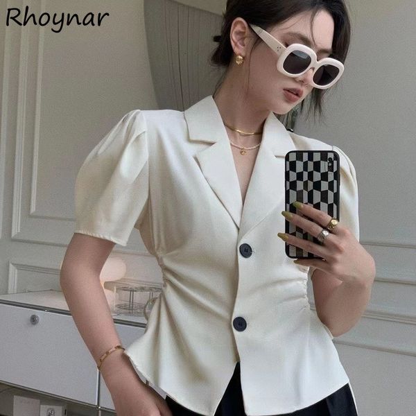 

women s suits blazer summer shirring single breasted loose notched fashion all match ladies ins ulzzang simple streetwear 230715, White;black