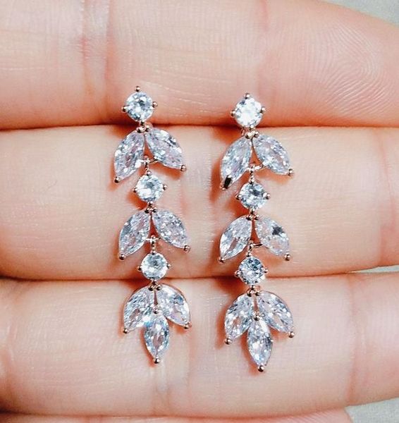 

crystal bridal earrings silver rose gold leaves earrings rhinestone wedding earrings studs cz dangle bridal jewelry bridesmaid gif2470662