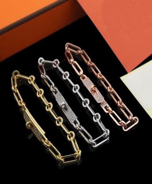 

europe america fashion style lady women titanium steel chain bracelet with h initials setting diamond pendant 3 color1173411, Black