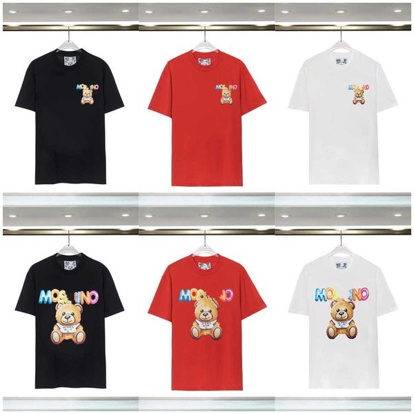 

designer womens moschinos tshirt summer italian luxury brands new tees cartoon bear loose cotton round neck for outdoor leisure clothing men, White