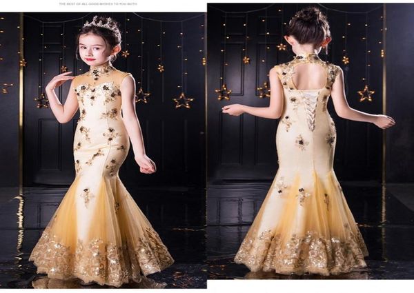 

new sequins lace mermaid party dresses little girls high neck lace up applique lace beaded girls pageant dress birthday prom eveni4923417, White;blue