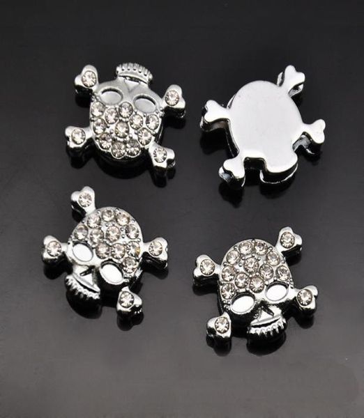 

10pcs 8mm full rhinestone skull slide charms beads fit 8mm pet name strips belts bracelets wristbands7262151, Bronze;silver