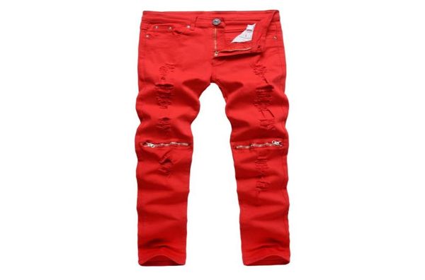 

men039s hole knee zipper pure cut rotten long casual pants slim feet stretch pants nightclub tide pants4030610, Blue