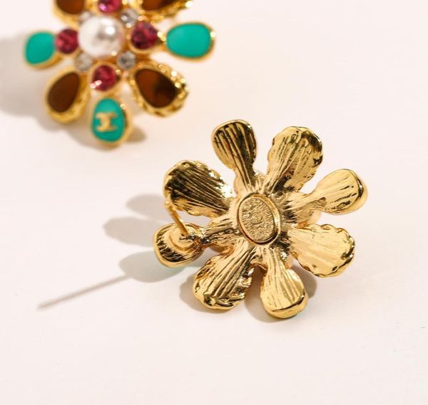 

18k gold plated 100 stainless steel stud earrings fashion womens flower geometric brand desigenr letter crystal rhinestone pearl 2913014, Golden;silver