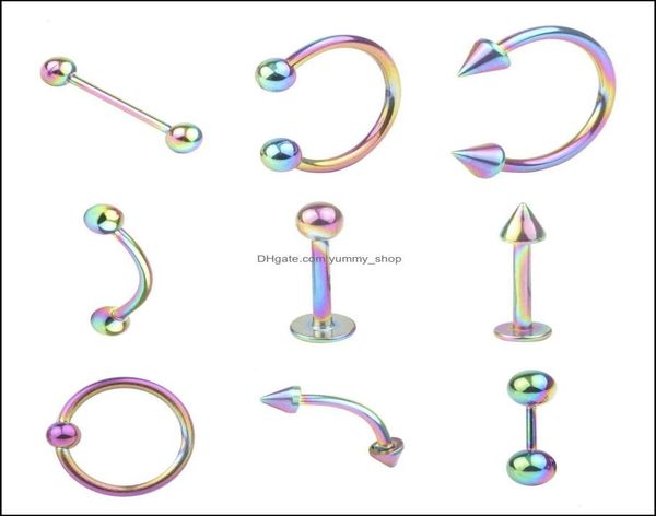 

navel bell button rings body jewelry 45pcs puncture mixed set basic piercing stainless steel tongue nails lip eyebrow stud belly b6248120, Silver