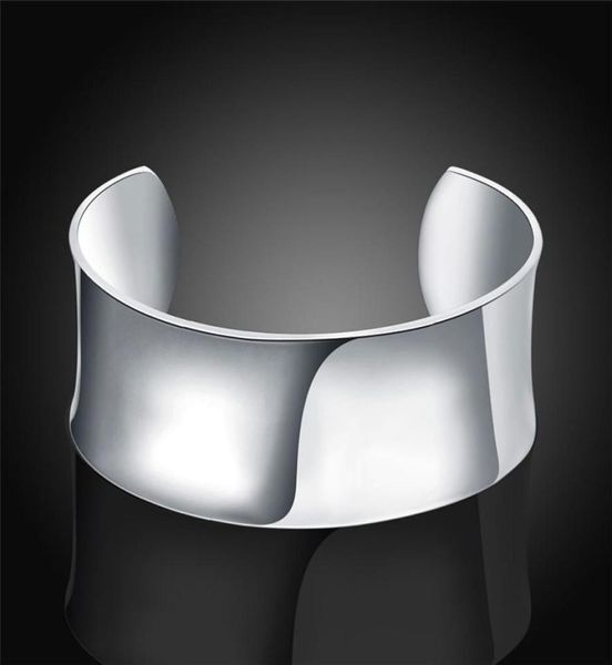 

925 sterling silver cuff bangle bracelets women smooth open bracelet fashion jewelry engagement christmas gift 1220 t24682839, White
