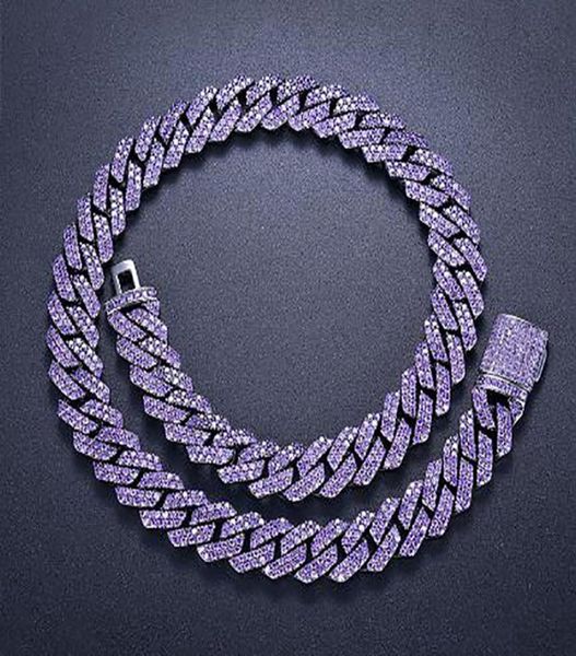 

15mm iced cuban link prong chain 2 row purple cz diamond cubic zirconia hiphop jewelry 16inch24inch choker necklace4842685, Silver