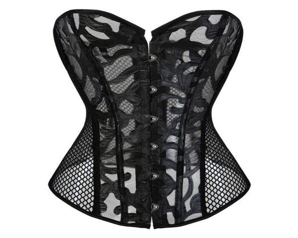 

plus size lace mesh corset bustier s6xl black white ultra lightweight hollowout fish net back overbust corselet no ruffle trim4685411