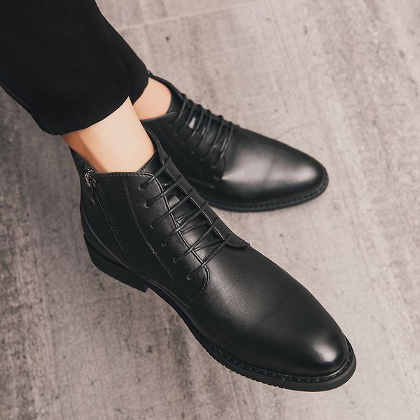 

formal leather chelsea boots men elegant autumn shoes for men dress ankle boots leisure business male oxfords, Black
