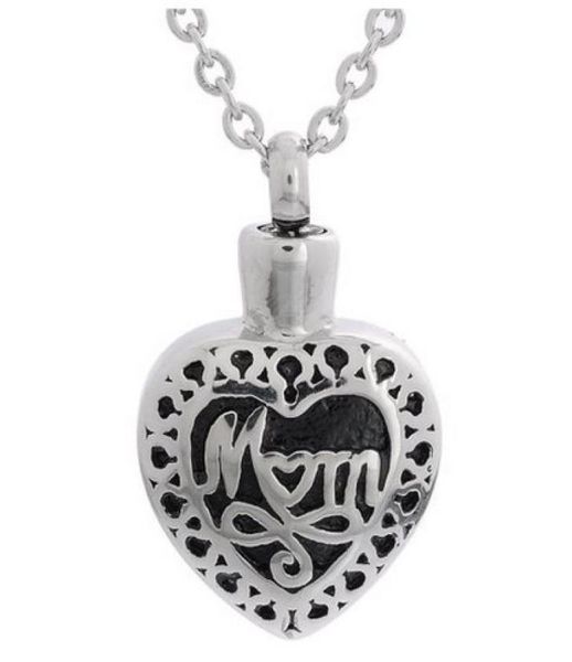 

lily cremation jewelry stainless steel waterproof mom heart urn pendant memorial ash keepsake pendant necklace with a gift bag3278934, Silver
