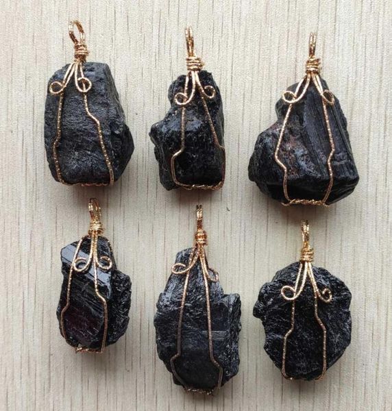 

pendant necklaces natural black tourmaline stone fashion wire irregular pendants for jewelry accessories making whole 6pcslot5773430, Silver