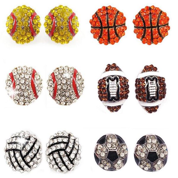 

new sports basketball volleyball stud earrings bling baseball softball stud earrings rhinestone crystal bling sports girls2793140, Golden;silver