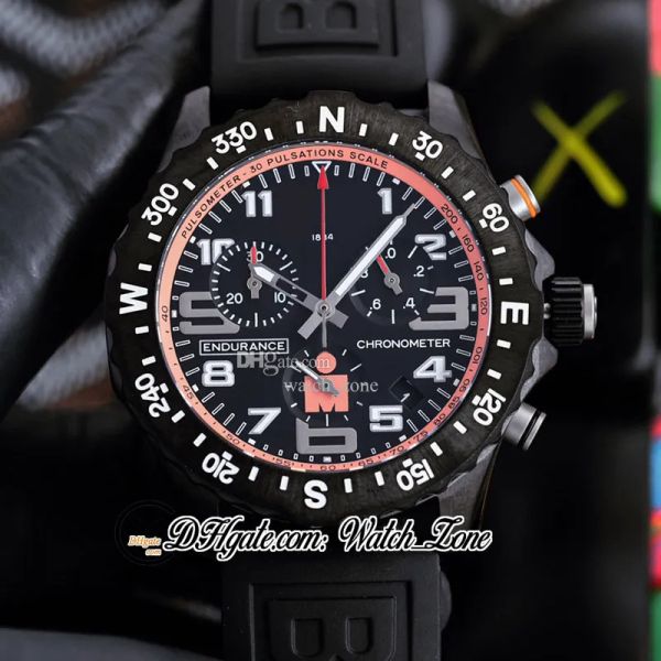 

new endurance pro 44 miyota quartz chronograph mens watch v2 x823109a1k1s1 pvd steel all black big number markers black rubber strap satch w, Slivery;brown