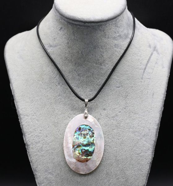 

customizable necklace natural mother of pearl abalone shell pendant necklace egg shape jewelry leather rope chain ethnic style cha2444780, Silver