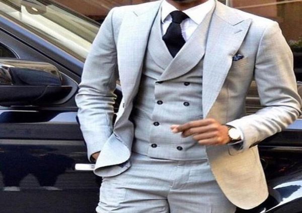 

light grey men wedding suit slim fit 3 piece tuxedo groom groomsman custom made formal occasion dress party gowns3714242, Black;gray