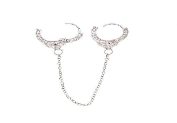 

100 925 sterling silver handcuff earring 1 piece unique design long chain clip on hoop european women multi piercing earring9605502, Golden;silver