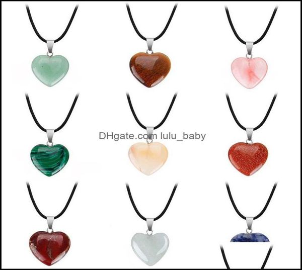 

pendant necklaces pendants jewelry drop delivery natural stone gemstone with pu leather chain heart shape crystal quartz turquoi7826347, Silver