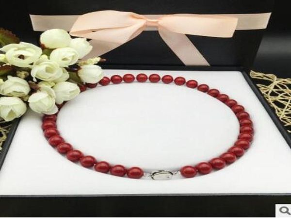 

10mm coral red pearl fritter necklace deep sea natural shell shell beads necklace send mother 925 silver buckle shone necklace bo7562273