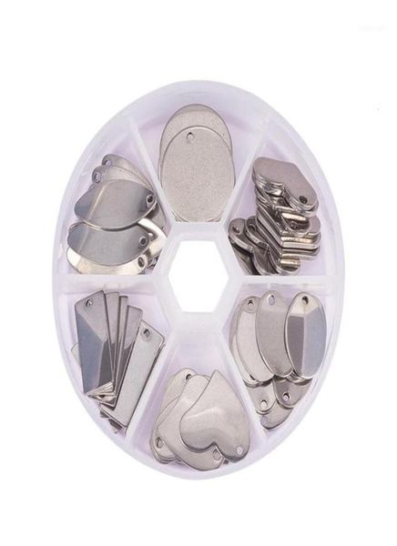 

charms 60 pcs stainless steel flat round oval heart rectangle blank stamping tag pendants 6 styles for jewelry making17820119, Bronze;silver