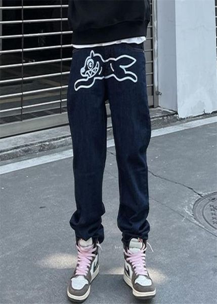 

retro fly dog print loose baggy straight jeans women men high street oversize casual denim pants harajuku hip hop wash trousers 228085474, Blue