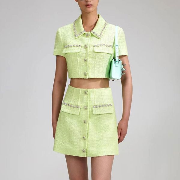 

designer dress high-end women designer clothing fruit green small fragrance set skirt two-piece high-end small short jacket short skirt for, White