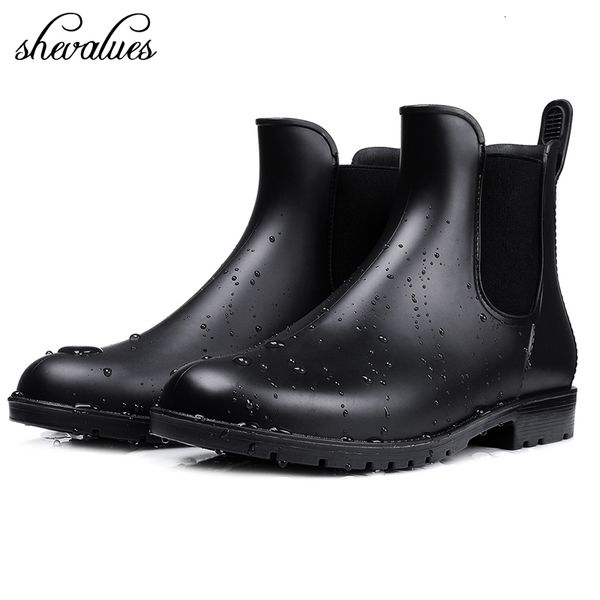

boots shevalues women chelsea shiny ankle boots waterproof upper toe elastic band low sole fashion nonslip ladies boots 230714, Black