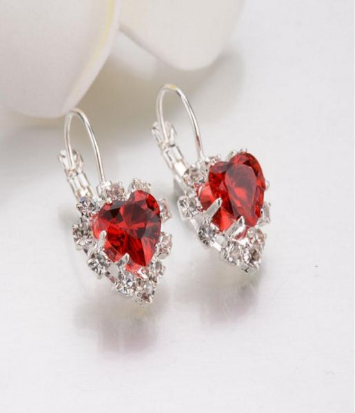 

women hoop earrings silver color red crystal heart earring elegant and charming cz zircon ear piercing jewelry7071506, Golden;silver