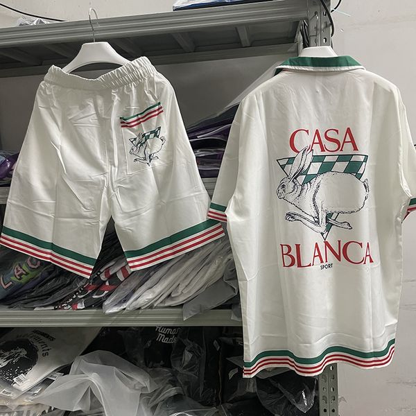 

mens casual shirts rabbit print casablanca shirt men women quality hawaiian tee gym y2k 230714, White;black