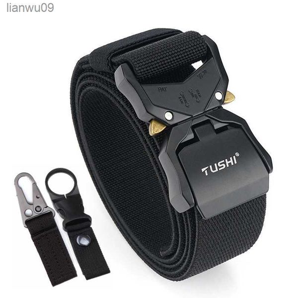 

tactical police belt military nylon belts adjustable length automatic metal buckles waistband casual outdoor sports men army l230704, Black;brown