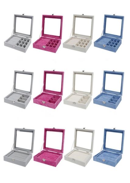 

europeanstyle velvet glass ring earring jewelry organizer box tray holder storage case display case home decor 20155cm3996729, Black;white