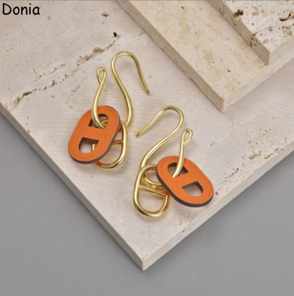 

donia jewelry luxury stud european and american fashion pig nose titanium steel fourcolor creative leather designer earrings gift5244839, Golden;silver