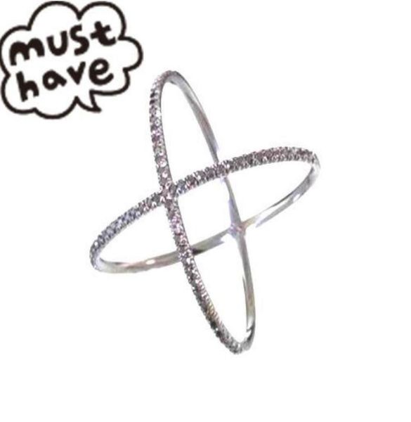 

wholelatest jewelry 925 sterling silver rhodium plated micro pave cubic zirconia long ring x cross rings for womem7527585