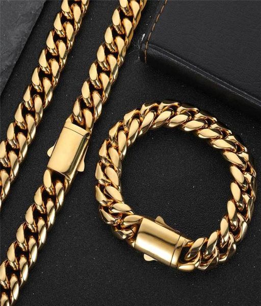 

8101214mm 1824inch 18k yellow gold plated stainless steel cuban chain necklace bracelet for men women punk jewelry2314402, Silver