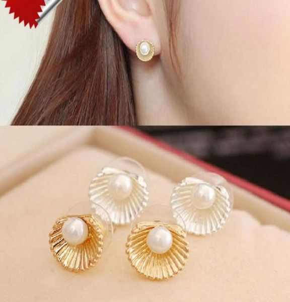 

fashion womens ear studs gold silver tone pearl shell ear pins ear studs jewelry for her8206044, Golden;silver