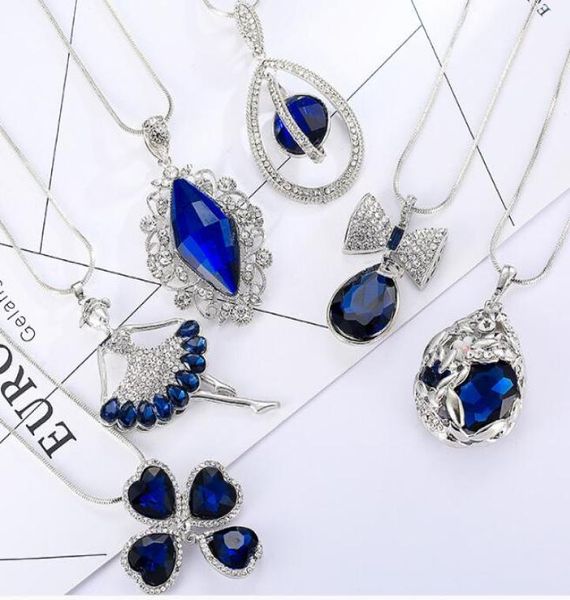 

new silver sweater chain rhinestone pendant necklace whole wedding jewelry owl bling austrian crystal korean fashion necklace 1764466