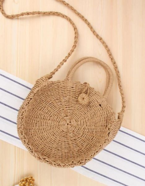 

kids straw bags 2019 new children hand made rattan oneshoulder bag woven bag round handbag satchel wind bohemia beach circle j0016416938, Black