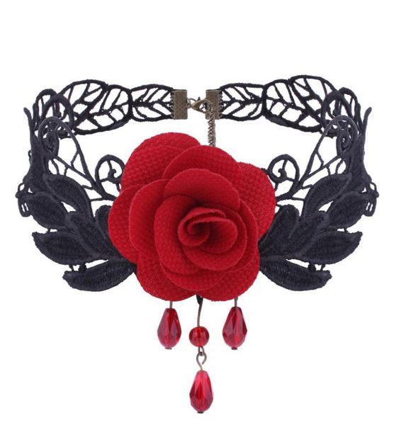 

rose lace chokers gothic retro necklace hollow out jewelry pendant necklace two colors black red 3914779, Golden;silver