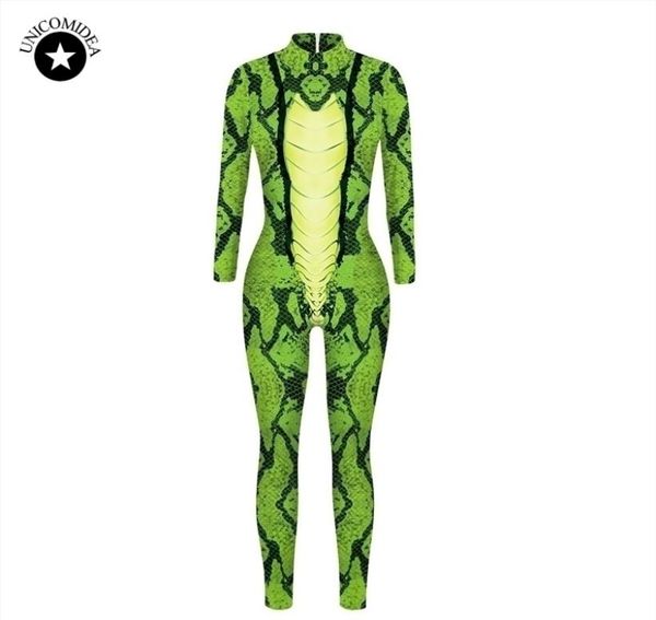 

green snake skin 3d jumpsuit party halloween nigthclub costume bodysuit long sleeve outfit women y2004019723036, Black;white