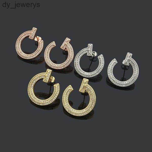 

round full diamond stud 18k gold plated luxury brand designer letter heart earrings luxury female minimalist wedding jewelry, Golden;silver