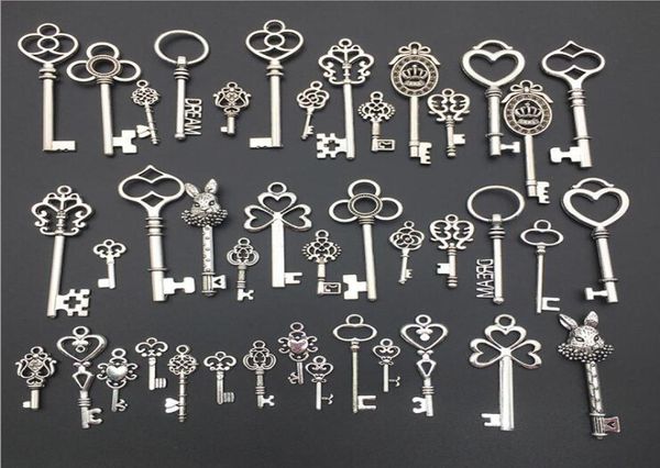 

vintage ancient bronze and antique silver hand charms key pendants mixed lot punk diy jewelry accessories fitting set4631741, Bronze;silver
