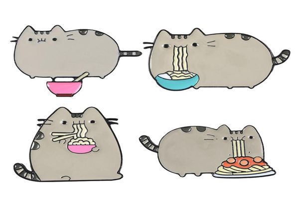 

creative cartoon design brooch set fat cat eat nooodle gun black eco enamel pins funny zinc alloy brooches for girls gift jewelry 8679560, Gray