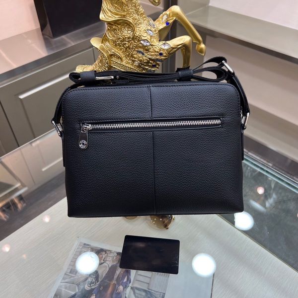 

2023 high-grade leather black men's briefcase zipper shoulder messenger bag simple large capacity high-quality business leisure persona