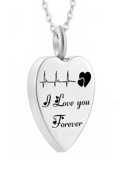 

cremation jewelry electrocardiogram urn necklace for ashes i love you forever stainless steel heart memorial pendant2674020, Silver
