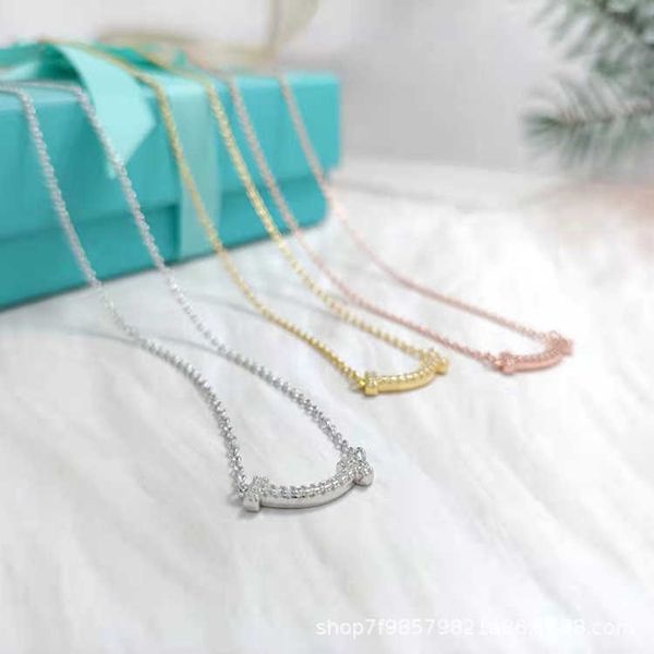 

designer new high board tiffay smile necklace female sterling silver plated 18k gold inlaid diamond mini smiling face clavicle chain