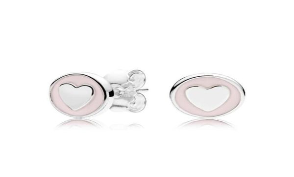 

pink and white enamel heart small cute stud earrings for 925 sterling silver womens earring with original gift box set5394420, Golden;silver