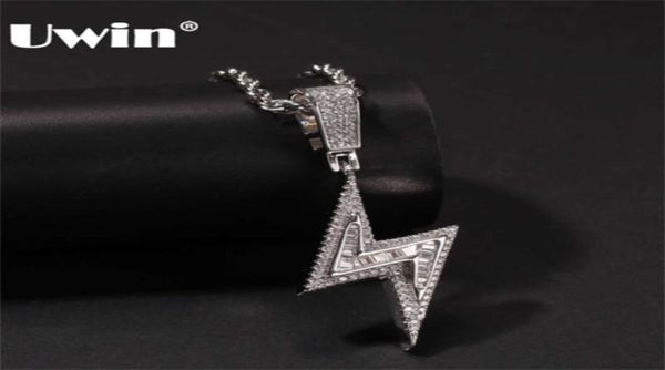 

uwin silver color iced bolt necklaces fashion cz pendant lightning pendants jewelry mens hiphop chains drop 2109294508303
