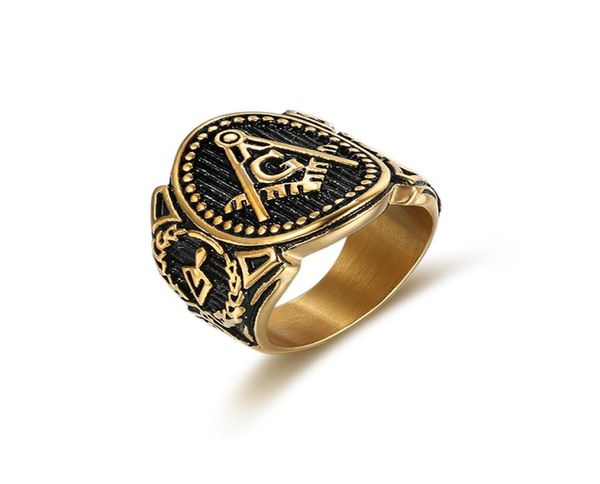 

mashonic ring 316l stainless steel vintage mason wedding band hip hop rock finger ring for man women lovers jewelry7028719, Golden;silver